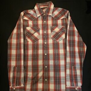 Mossimo Supply Co Western Shirt Red Plaid, Pearl Snap Buttons
